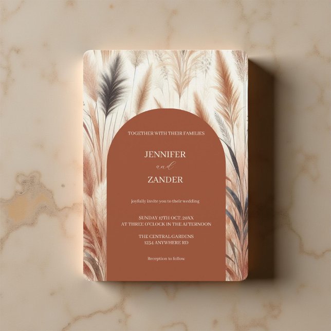 Modern Bohemian Watercolor Pampas Grass Wedding Invitation (Creator Uploaded)
