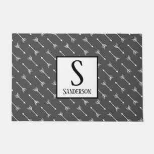 Modern Bohemian White Arrows   Personalised Doormat