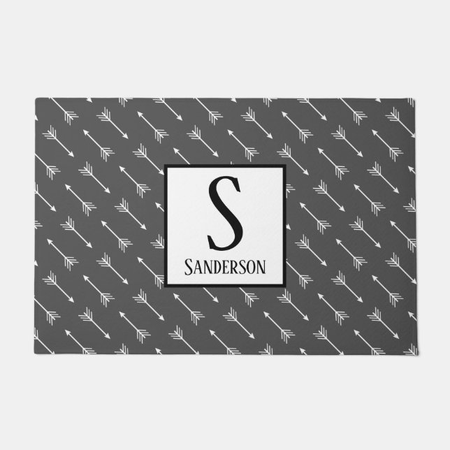Modern Bohemian White Arrows | Personalised Doormat (Front)