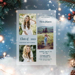 Modern Boho 3 Photo Graduation Acrylic Invitations