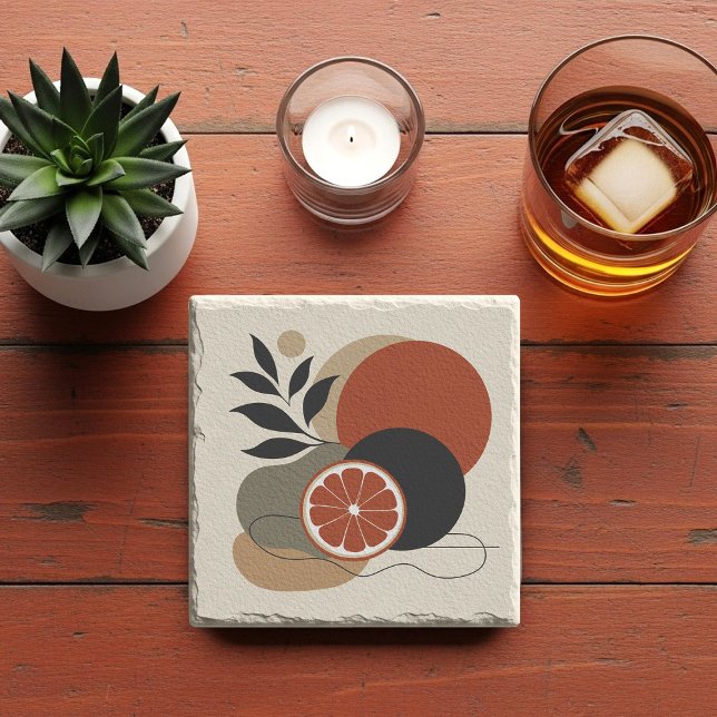 Modern Boho Abstract Art Orange and Terracotta Min Stone Coaster (Creator Uploaded)