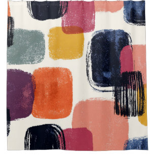 Modern Boho Abstract Brushstroke -Bold Retro Colou Shower Curtain