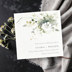 Modern Boho Abstract Green White Floral Wedding Napkin