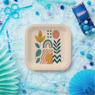 Modern Boho Abstract Nature Wall Art Paper Plate