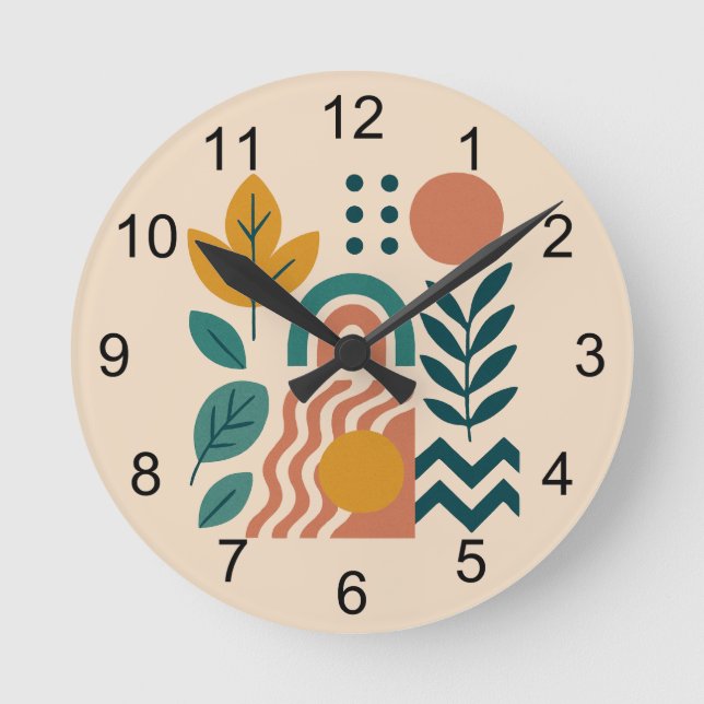 Modern Boho Abstract Nature Wall Art Round Clock (Front)