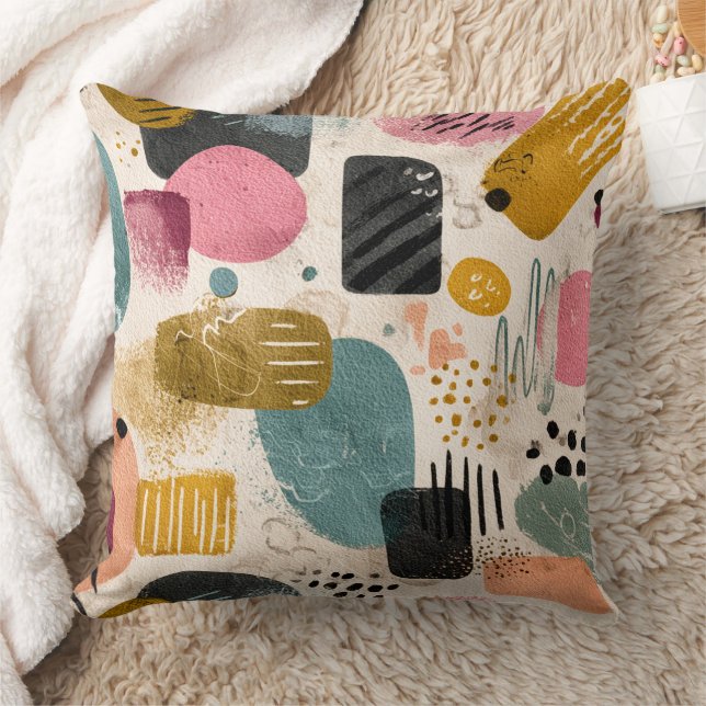 Modern Boho Abstract Pattern | Textured Colourful Cushion (Blanket)