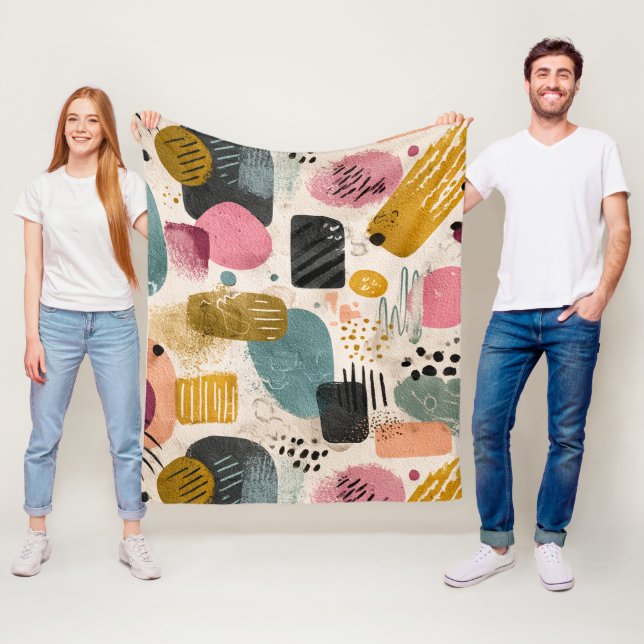 Modern Boho Abstract Pattern | Textured Colourful Fleece Blanket (In Situ)