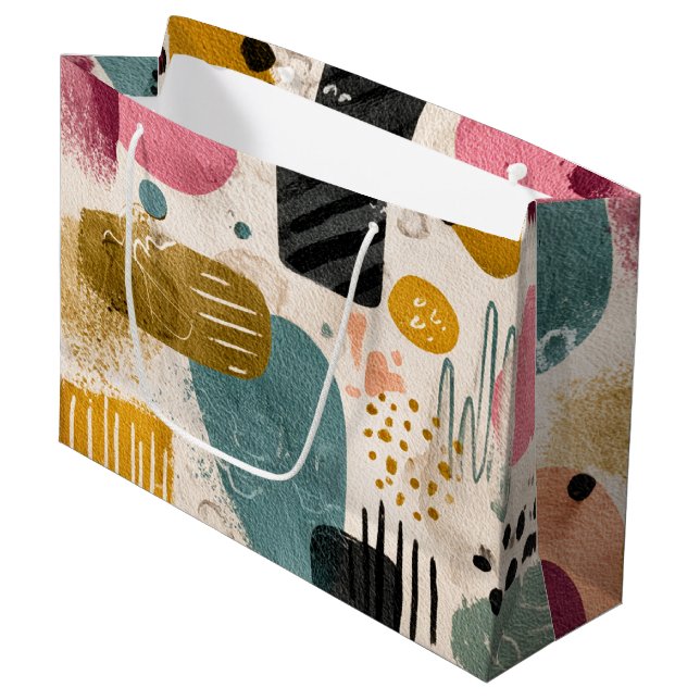 Modern Boho Abstract Pattern | Textured Colourful Large Gift Bag (Front Angled)