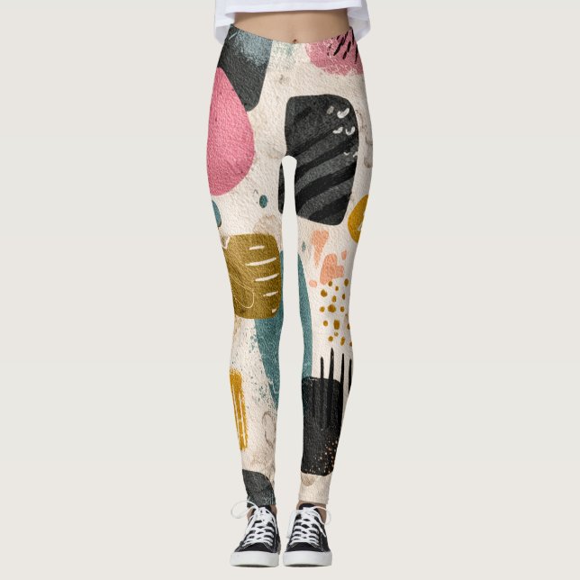 Modern Boho Abstract Pattern | Textured Colourful Leggings (Front)