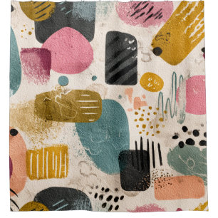 Modern Boho Abstract Pattern Textured Colourful Shower Curtain