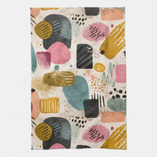Modern Boho Abstract Pattern   Textured Colourful Tea Towel