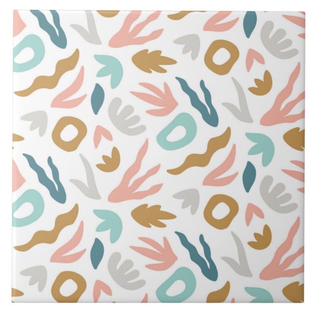 Modern Boho Abstract Shapes Pattern in Teal, Terra Tile (Front)