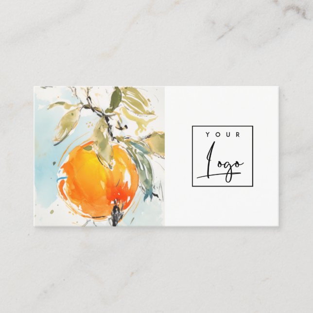 Modern Boho Abstract Sketchy Orange Garden Logo Business Card (Front)