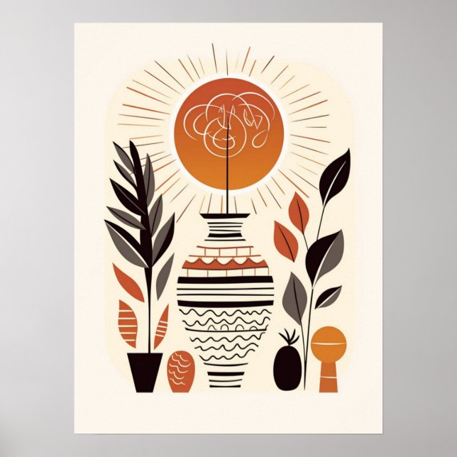 Modern Boho Abstract Terracotta Decorative Vase Poster (Front)