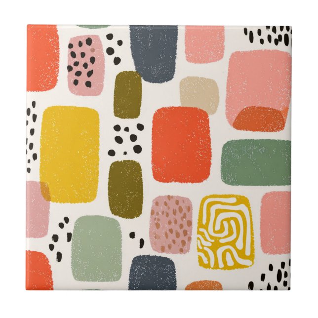 Modern Boho Abstract Watercolor Pattern | Colourfu Tile (Front)