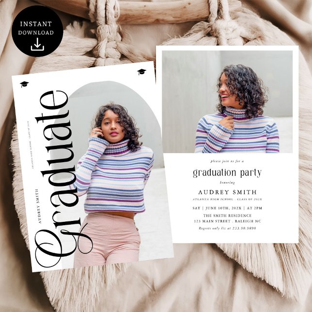 Modern Boho Arch 2 Photos Graduation Invitation (Creator Uploaded)