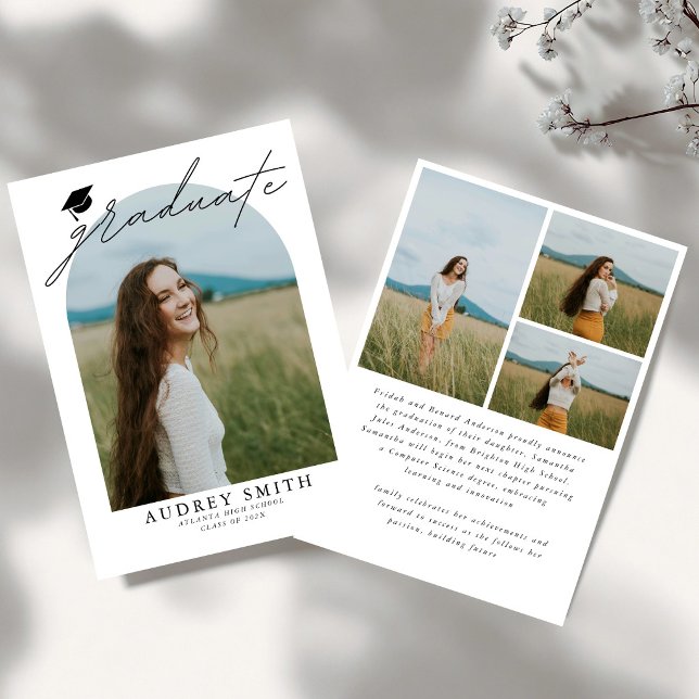 Modern Boho Arch 4 Photos Graduation Announcement (Creator Uploaded)