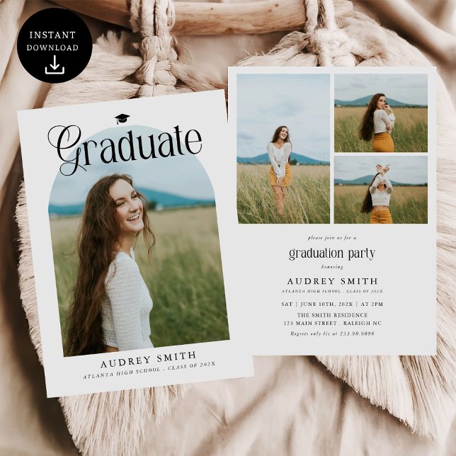 Modern Boho Arch 4 Photos Graduation Invitation (Creator Uploaded)