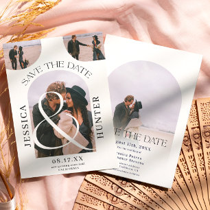 Modern boho arch 4 photos wedding black white save the date
