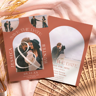 Modern boho arch 4 photos wedding terracotta save the date