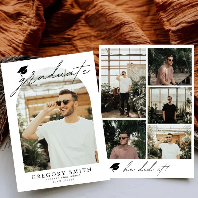 Modern Boho Arch 6 Photos Graduation Announcement (Creator Uploaded)