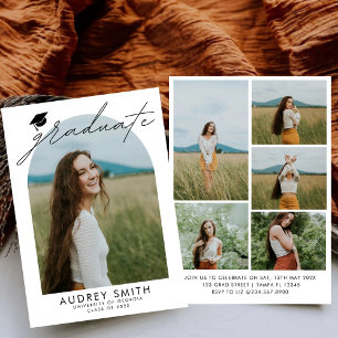 Modern Boho Arch 6 Photos Graduation Party Invitation