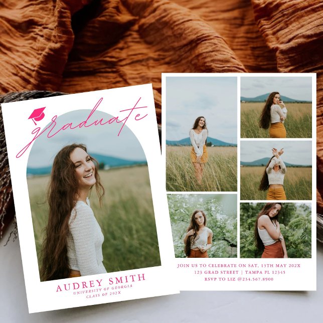 Modern Boho Arch 6 Photos Graduation Party Invitation (Creator Uploaded)