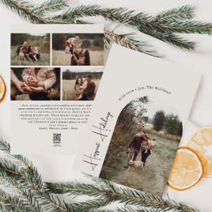 Modern Boho Arch Beige Happiest Holidays 5 Photo Holiday Card