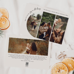Modern Boho Arch Beige Joy In All Things 4 Photo Holiday Card