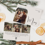 Modern Boho Arch Beige Merry Four Photo Holiday Card<br><div class="desc">Celebrate the joy of the season with this modern boho arch beige merry four photo holiday card. The unique and chic editable script creates a touch of charm and individuality. Its simple, elegant black-and-white design, featuring a classic bohemian arch frame, evokes a whimsical winter ambiance. The minimal and delicate festive...</div>