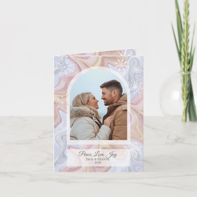 Modern Boho Arch Blue Holiday Greeting Card  (Front)