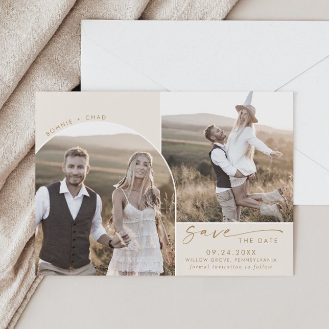 Modern Boho Arch | Cream 2 Photo Save The Date (Creator Uploaded)