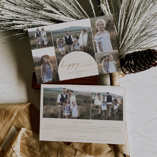 Modern Boho Arch Cream Multi Photo Family News Holiday Card