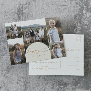 Modern Boho Arch Cream Multi Photo Family News Holiday Postcard