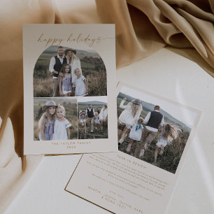 Modern Boho Arch   Cream Photo Collage Family Holiday Card