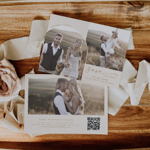 Modern Boho Arch   Cream QR Code 3 Photo Save The Date