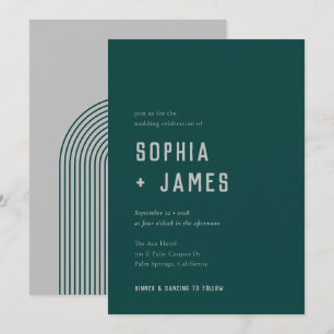 Modern Boho Arch Green Grey Typography Wedding Invitation