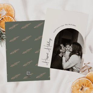 Modern Boho Arch Green happiest holidays Photo Holiday Card