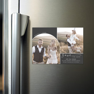 Modern Boho Arch Grey 2 Photo Save the Date Magnetic Invitation