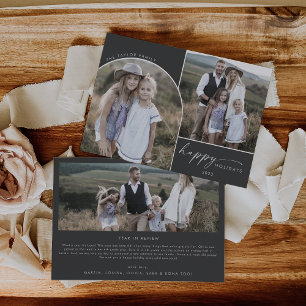Modern Boho Arch   Grey 3 Family Photos Holiday Card