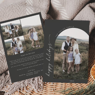 Modern Boho Arch   Grey Holiday Photo Card