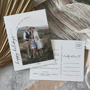 Modern Boho Arch Holiday Photo Year in Review Postcard