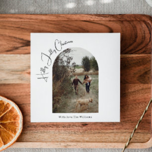 Modern Boho Arch Holly Jolly Christmas One Photo Holiday Card