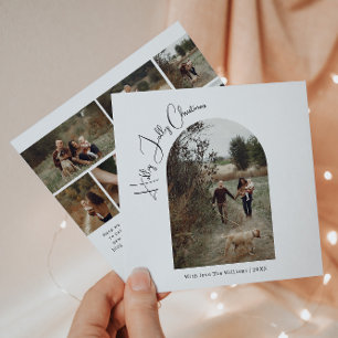 Modern Boho Arch Holly Jolly Christmas Seven Photo Holiday Card