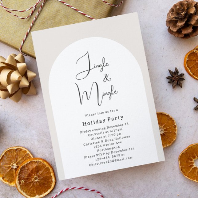 Modern Boho Arch Jingle & Mingle Christmas Party Invitation (Creator Uploaded)
