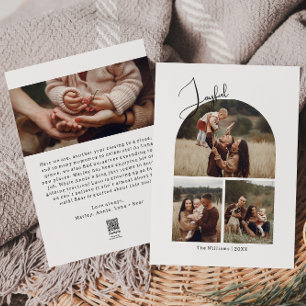 Modern Boho Arch Joyful Four Photo Christmas  Holiday Card