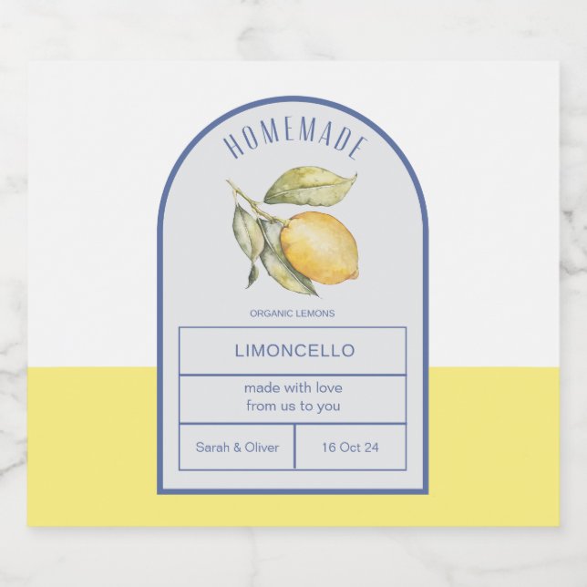 Modern Boho Arch Lemons Limoncello Wedding Bottle  Liquor Bottle Label (Single Label)