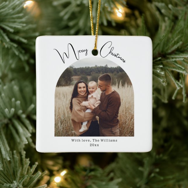 Modern Boho Arch Merry Christmas Ceramic Ornament (Tree)