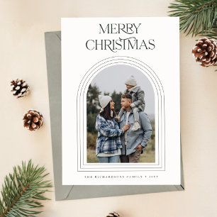 Modern Boho Arch Merry Christmas Family Photo Holiday Card