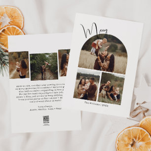 Modern Boho Arch Merry Six Photo Christmas  Holiday Card